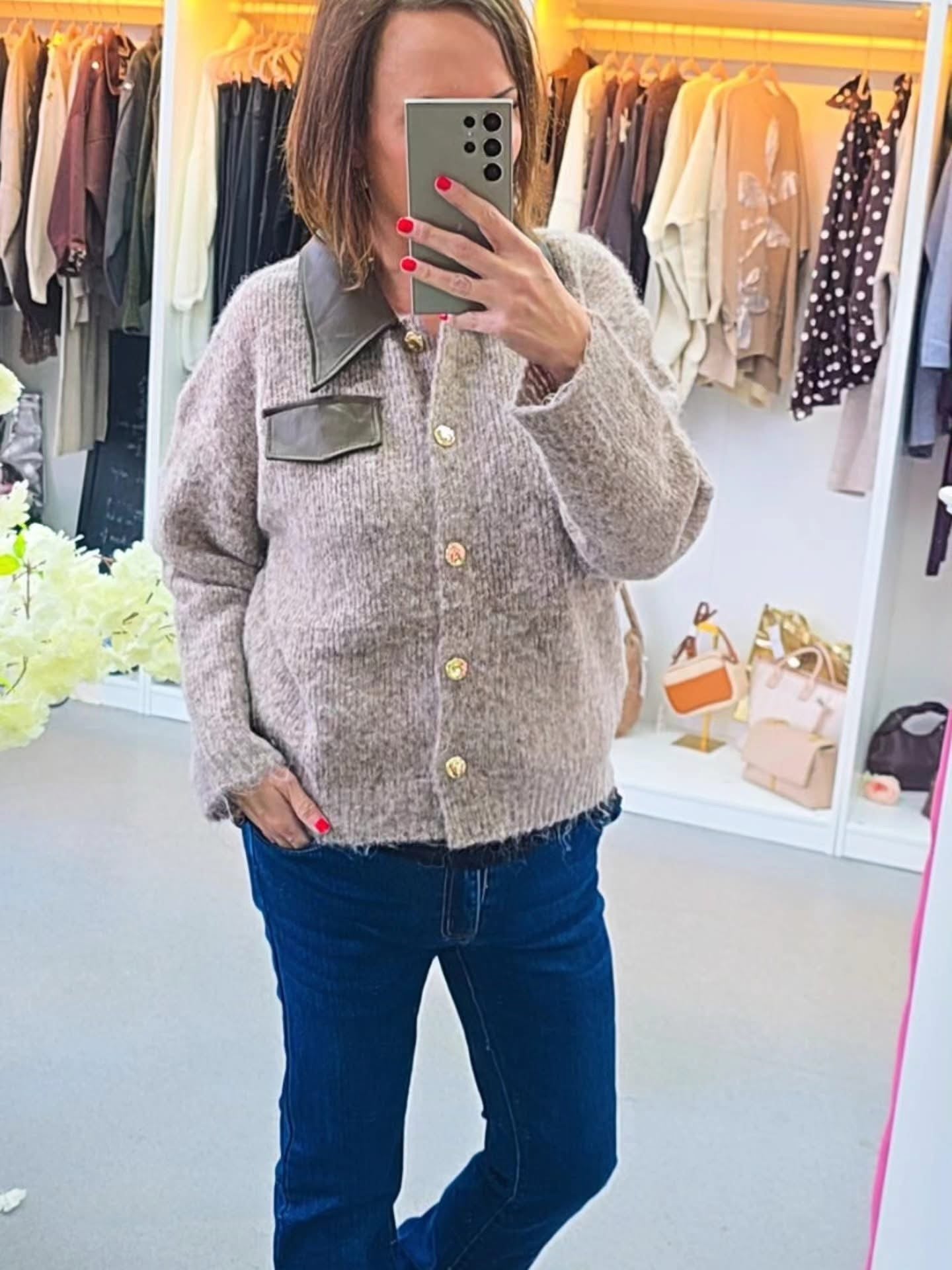 Faye Leather Collar Cardigan